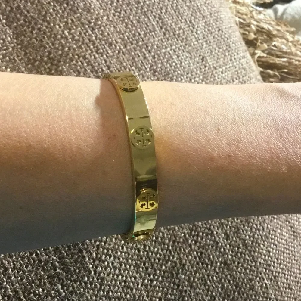 TORY BURCH STUDDED DOUBLE T LOGO BRACELET
